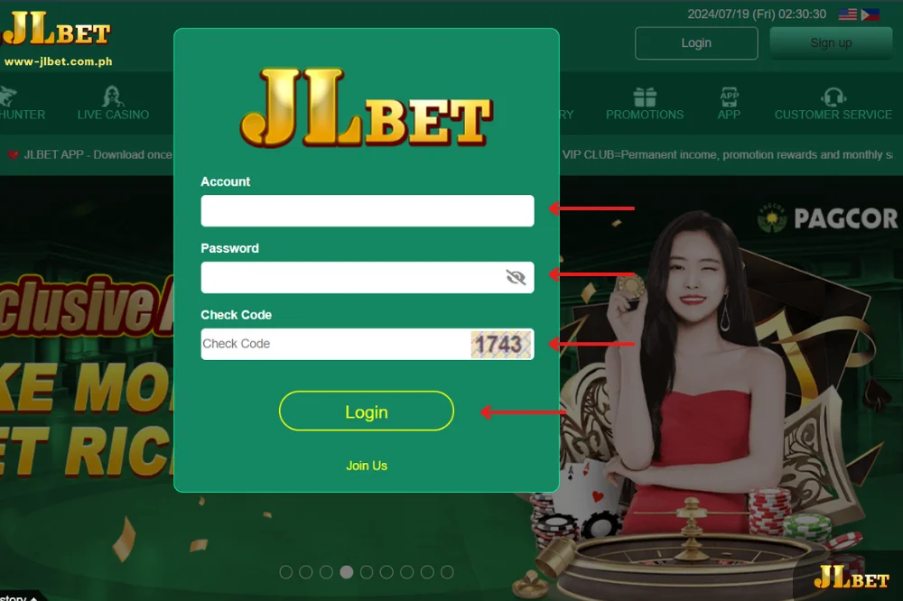 Login via computer at Jlbet official website